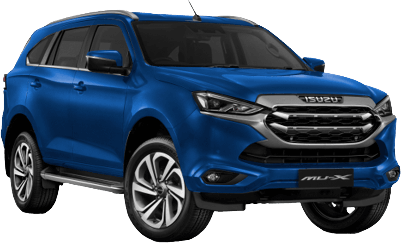 front three-quarter view of a Nautilus Blue Isuzu MU-X