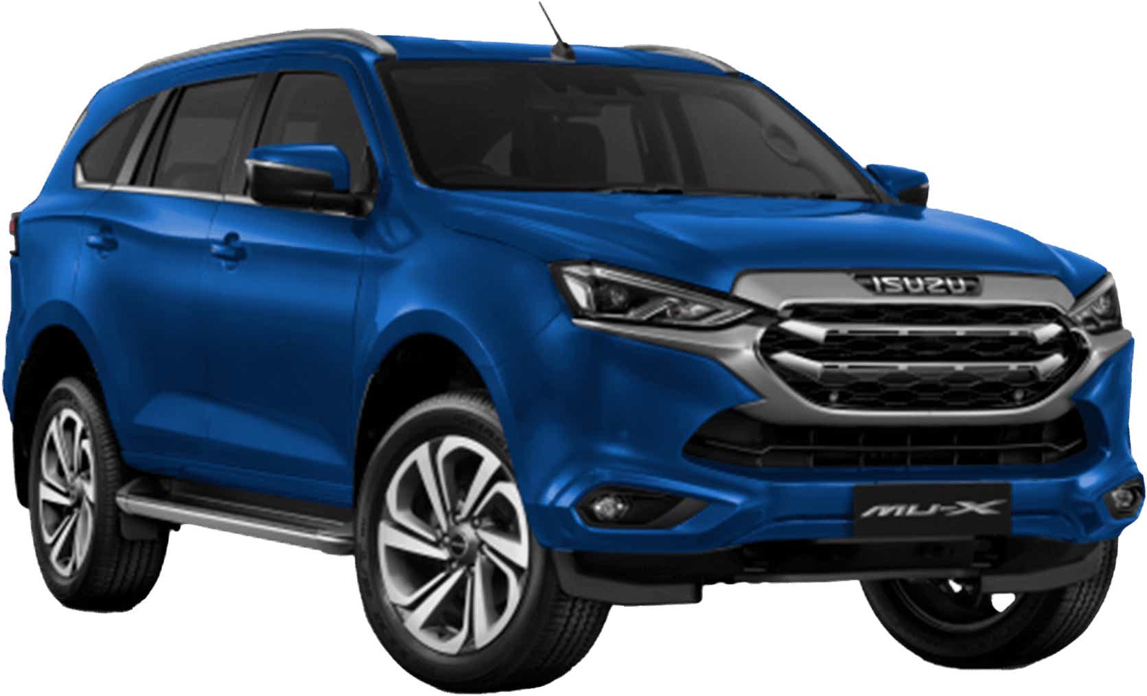 front three-quarter view of a Nautilus Blue Isuzu MU-X