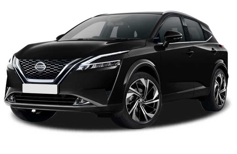Front three-quarter view of a Black Nissan Qashqai