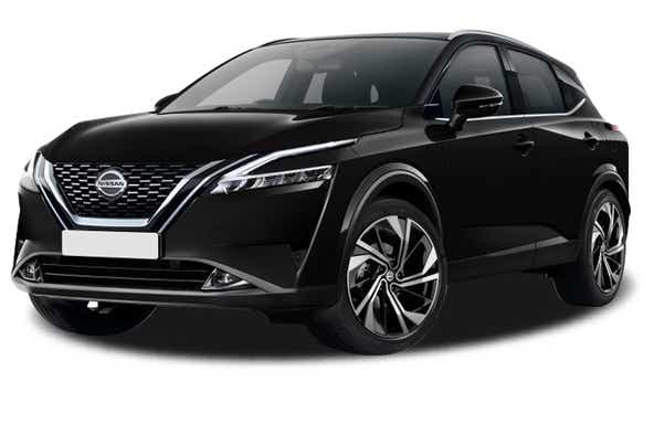 Front three-quarter view of a Black Nissan Qashqai
