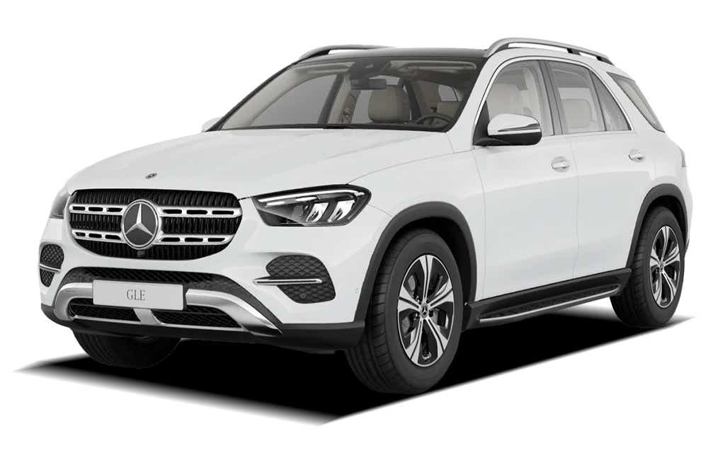 Front three-quarter view of a Polar White Mercedes-Benz GLE