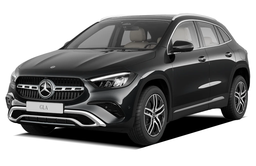 front three-quarter of a Cosmos Black Mercedes-Benz GLA
