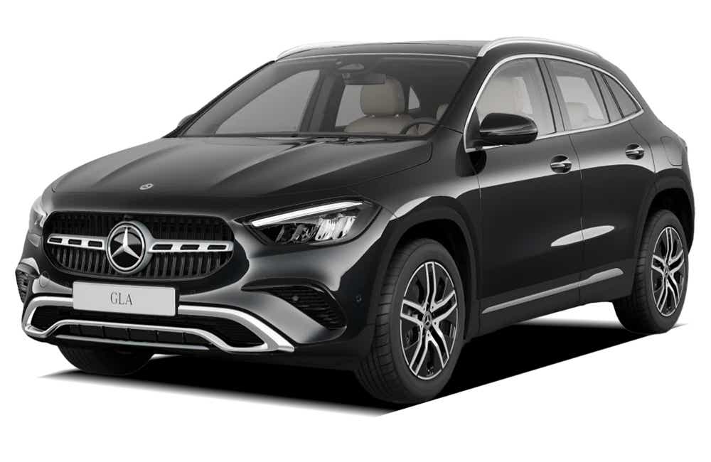front three-quarter of a Cosmos Black Mercedes-Benz GLA