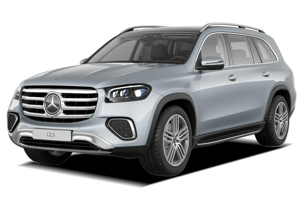 front three-quarter view of a Hightech Silver Mercedes-Benz GLS