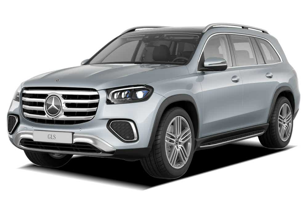 front three-quarter view of a Hightech Silver Mercedes-Benz GLS