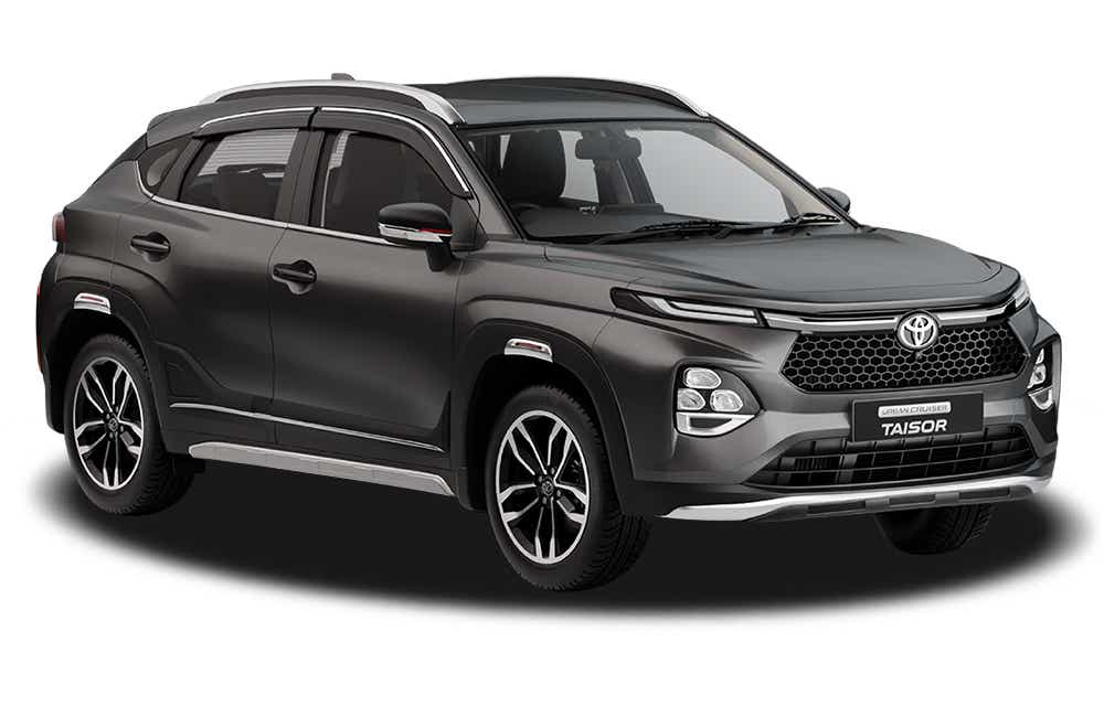 front three-quarter of a Gaming Grey Toyota Urban Cruiser Taisor