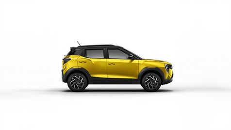 side view of a Citrine Yellow with Black Mahindra XUV 3XO
