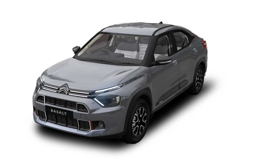 front three-quarter of a Platinum Grey Citroen Basalt