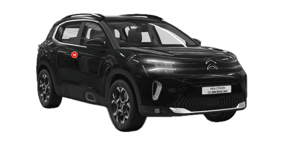 front three-quarter view of a Perla Nera Black Citroen C5 Aircross