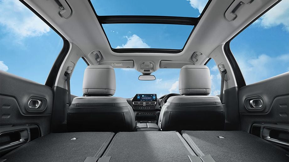 Interior cabin and panoramic sunroof of a Citroen C5 Aircross