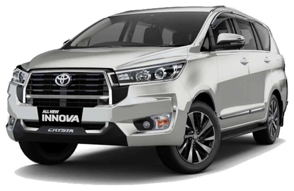 front three-quarter view of a Silver Metallic Toyota Innova Crysta