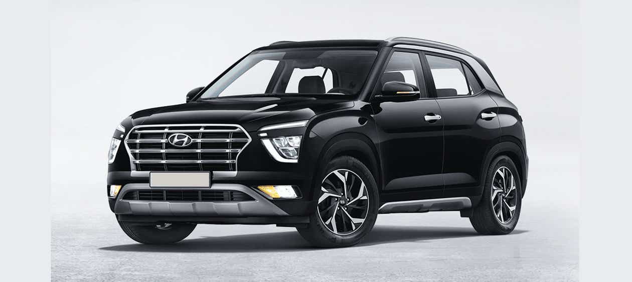 front three-quarter view of a Abyss Black Hyundai Creta 2018-2023