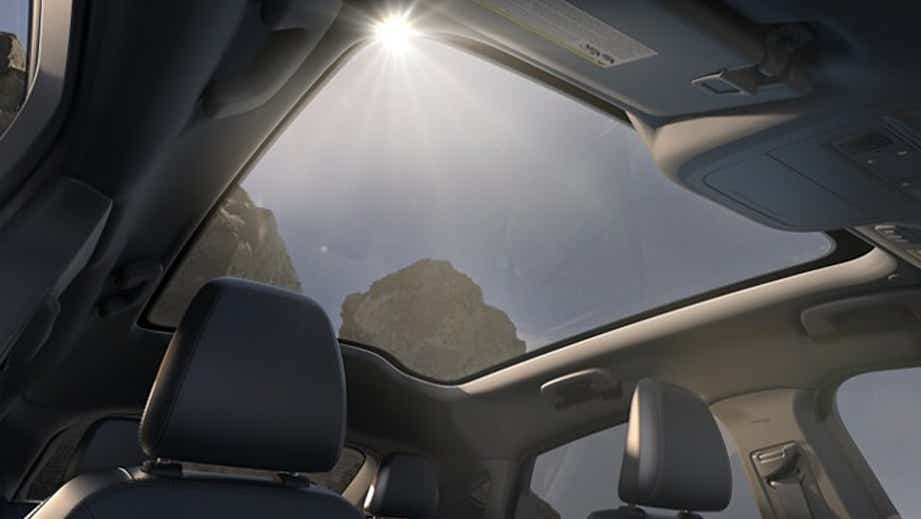 Panoramic sunroof interior view of a Ford Mach-E