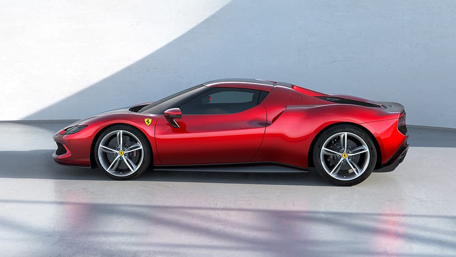 side view of a Rosso Ferrari Ferrari 296 GTB