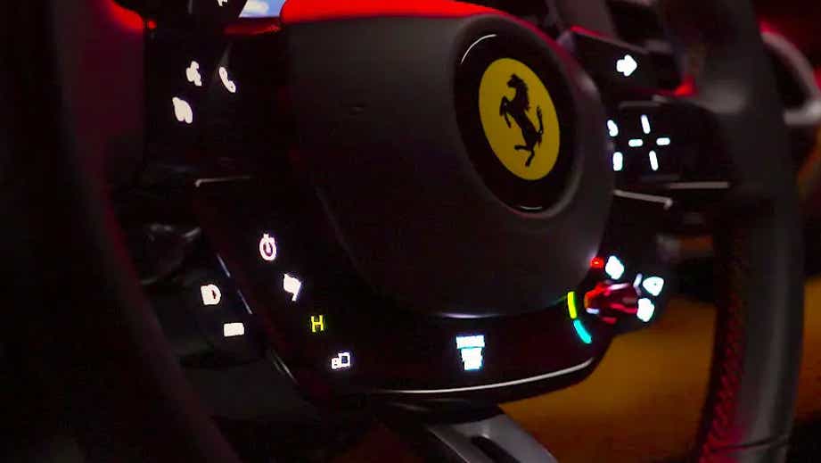 steering wheel controls of a Ferrari 296 GTB