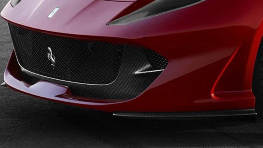 front bumper and grille of a Rosso Scuderia Ferrari 812