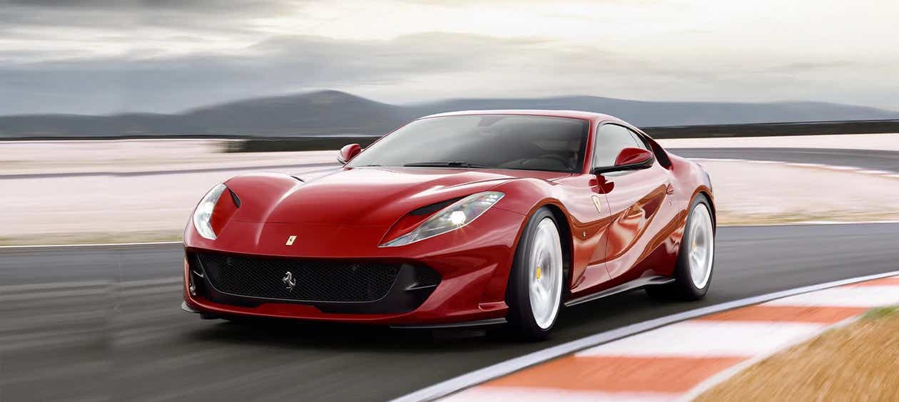 front three-quarter view of a Rosso Scuderia Ferrari 812