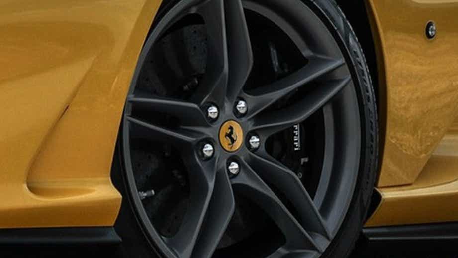 Front wheel and fender detail of a Ferrari 812