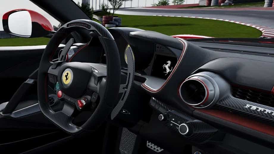 Interior dashboard and steering wheel of a Ferrari 812