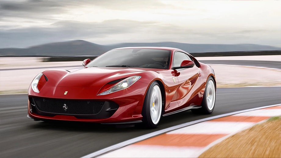 front three-quarter view of a Rosso Scuderia Ferrari 812