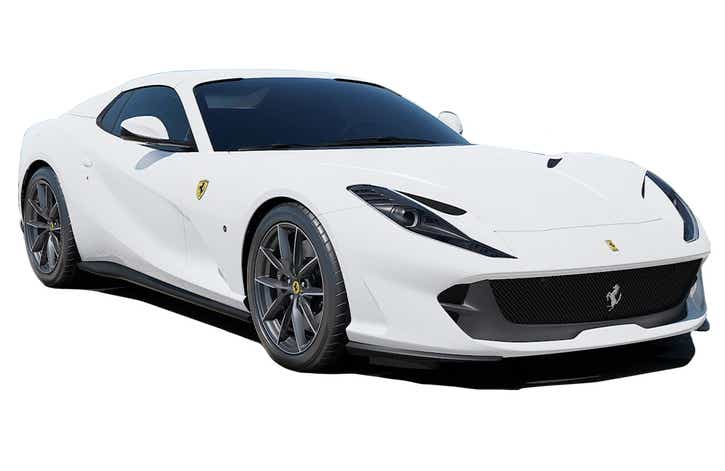 front three-quarter view of a Bianco Cervino Ferrari 812