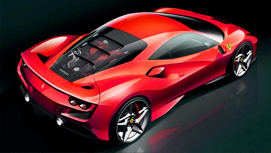 rear three-quarter view of a Ferrari F8 Tributo