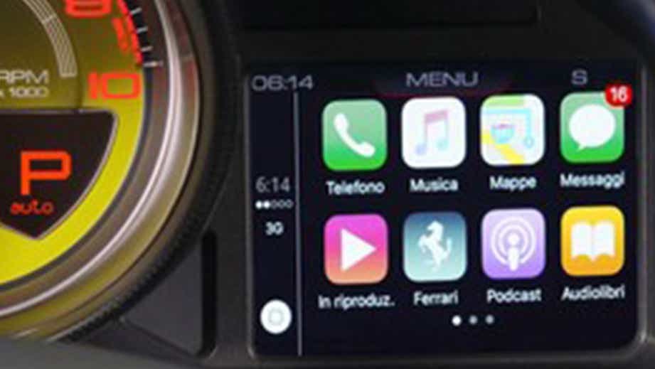 dashboard display and infotainment of a Ferrari F8 Tributo