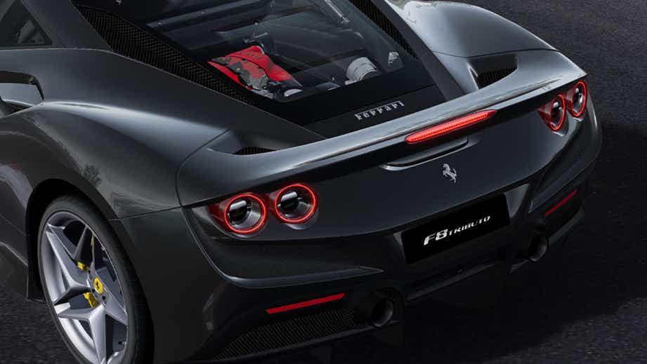 Rear three-quarter view of a Ferrari F8 Tributo