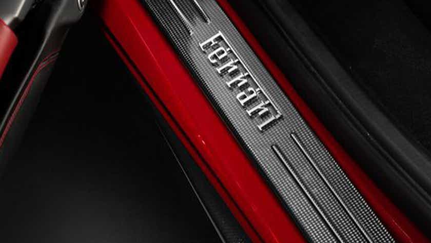 Door sill plate of a Ferrari F8 Tributo