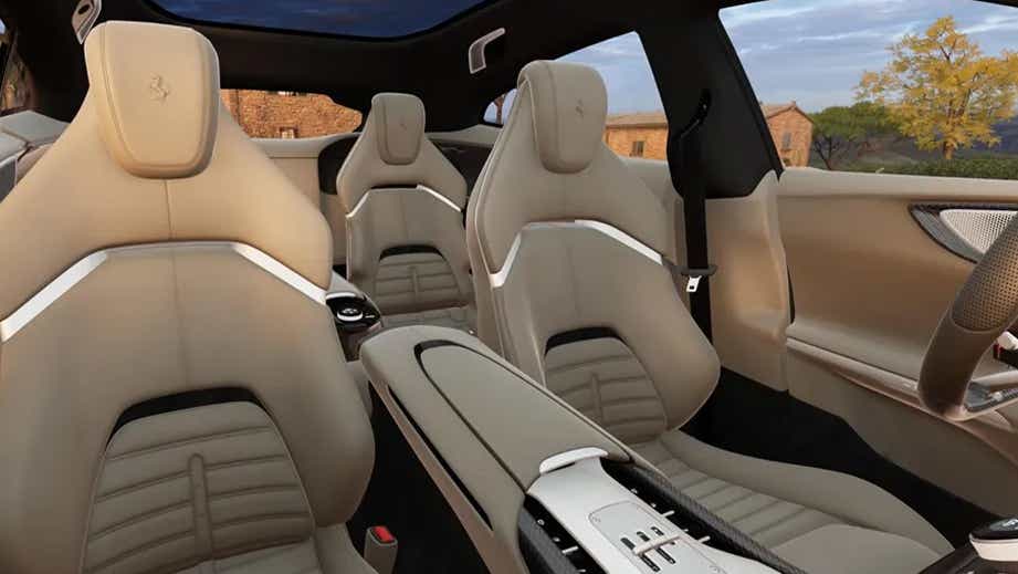 interior front and rear seats of a Ferrari Purosangue