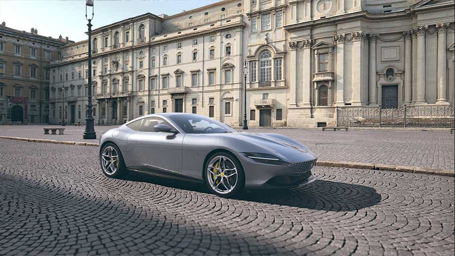 front three-quarter view of a Ferrari Roma