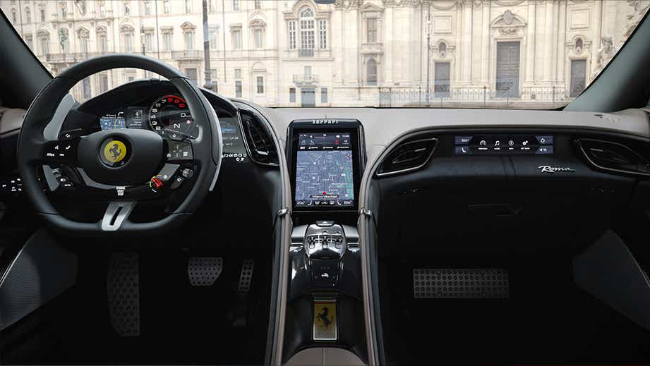 interior dashboard of a Ferrari Roma