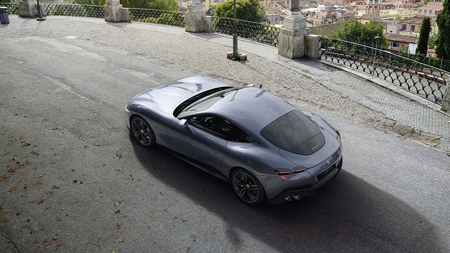 rear three-quarter of a Ferrari Roma