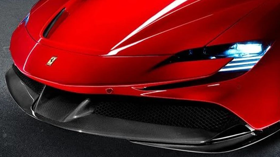 Front end of a Rosso Corsa Ferrari SF90 Stradale