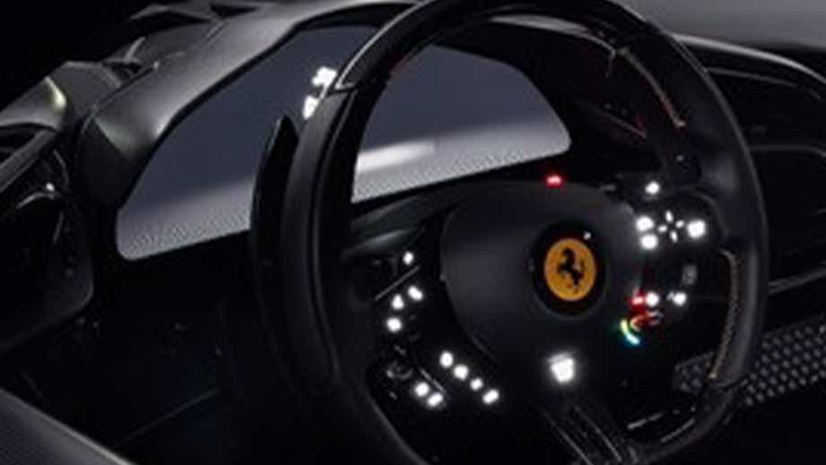steering wheel and dashboard of a Ferrari SF90 Stradale
