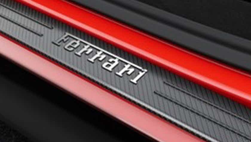 Door sill close-up of a Ferrari SF90 Stradale