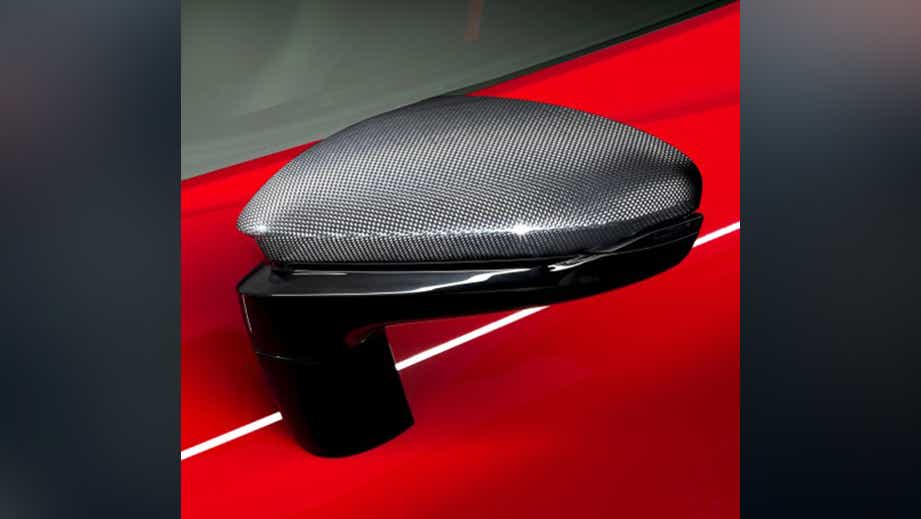 side mirror close-up of a Ferrari SF90 Stradale