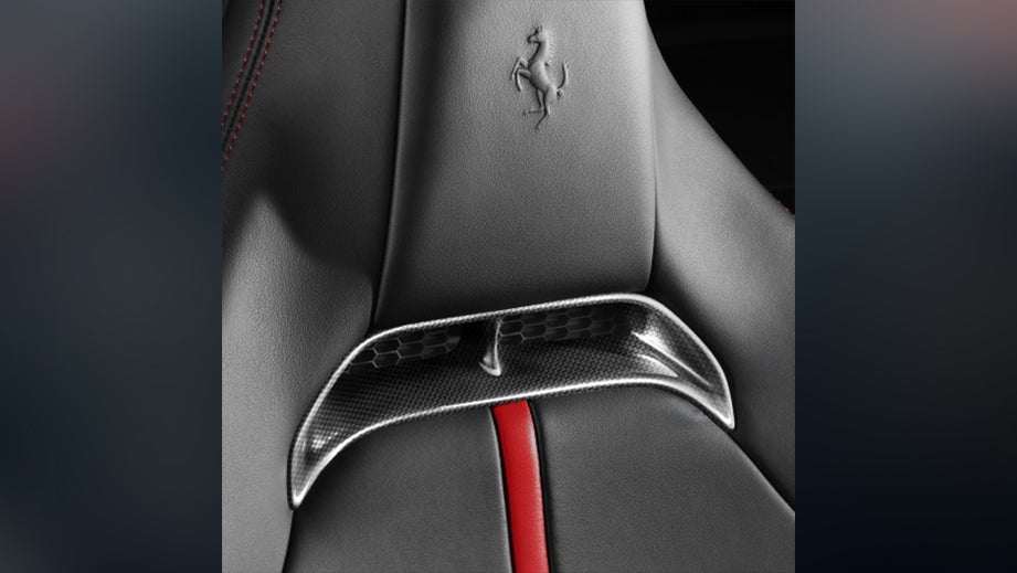 Close-up of seat detail in a Ferrari SF90 Stradale