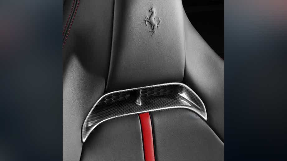 Close-up of seat detail in a Ferrari SF90 Stradale