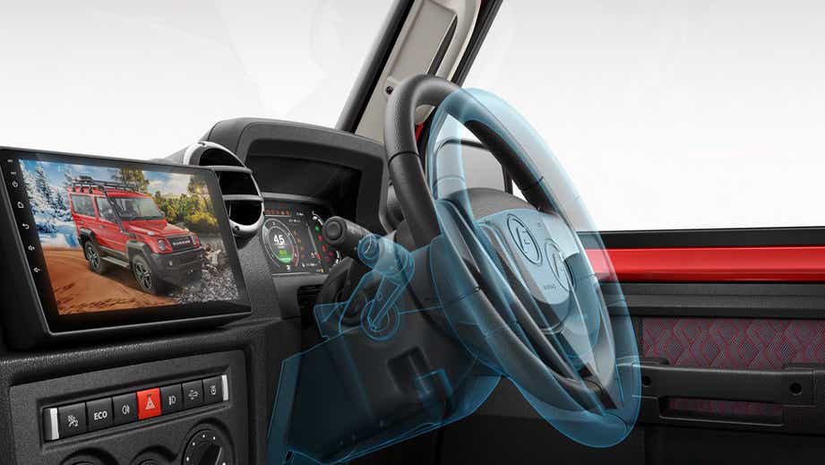interior dashboard and steering wheel of a Force Gurkha 5-Door