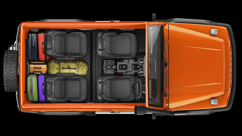 top view of a Orange Force Gurkha loaded with luggage