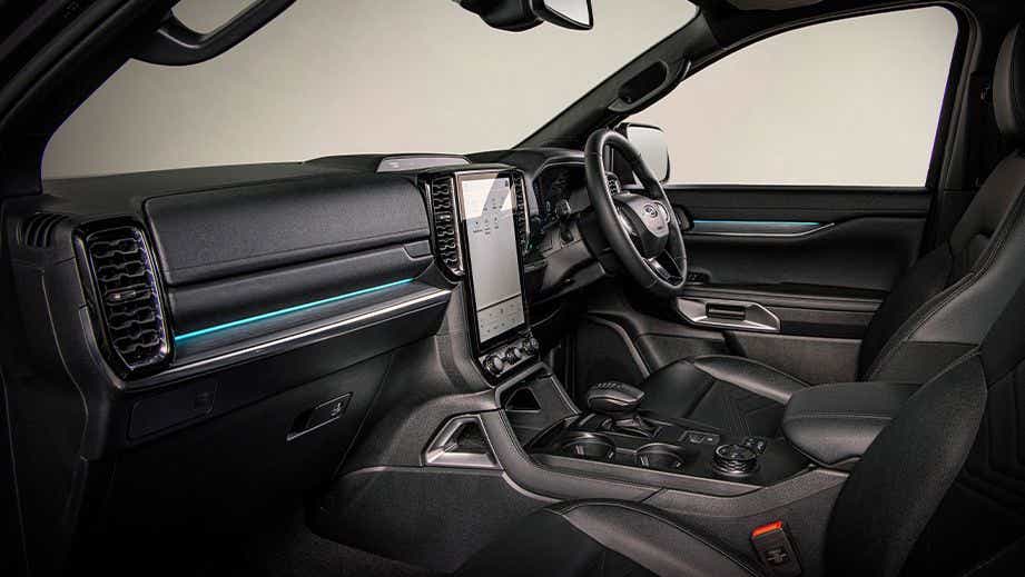 Interior dashboard and front seats of a Ford Everest