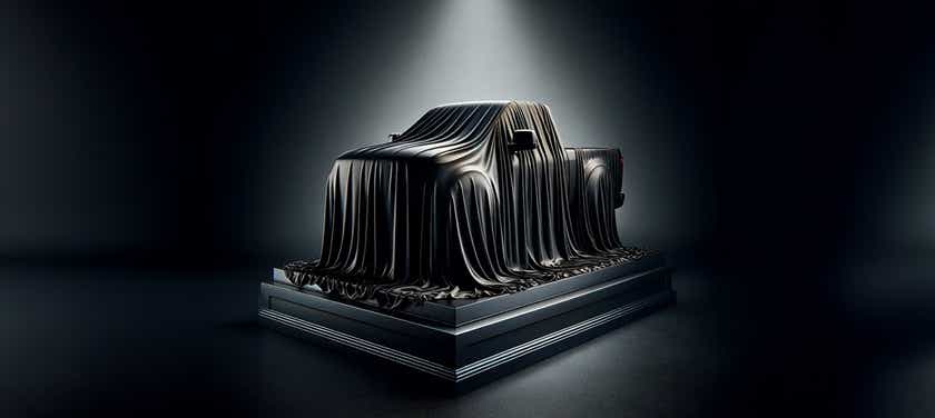 Full-car view of a BYD Shark Pickup under a cover