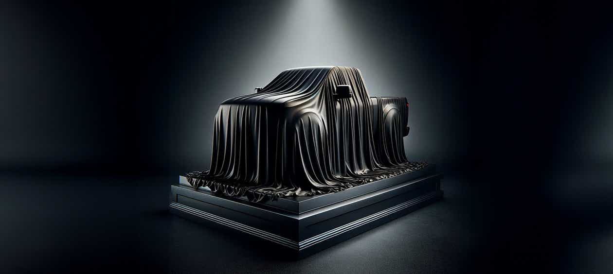 Full-car view of a BYD Shark Pickup under a cover