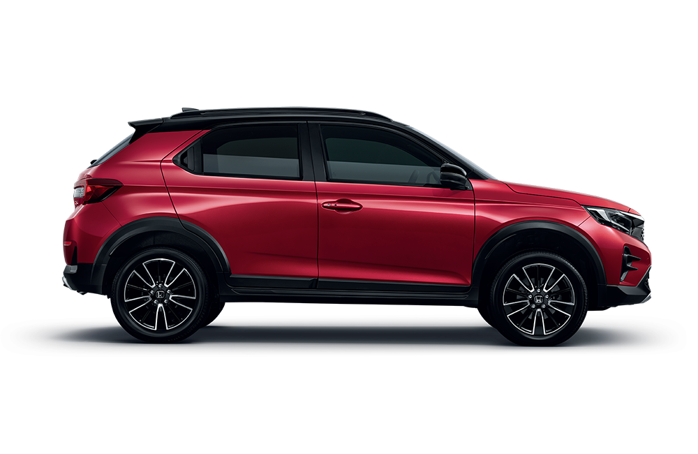 side profile of a Ignite Red Metallic Honda WR-V