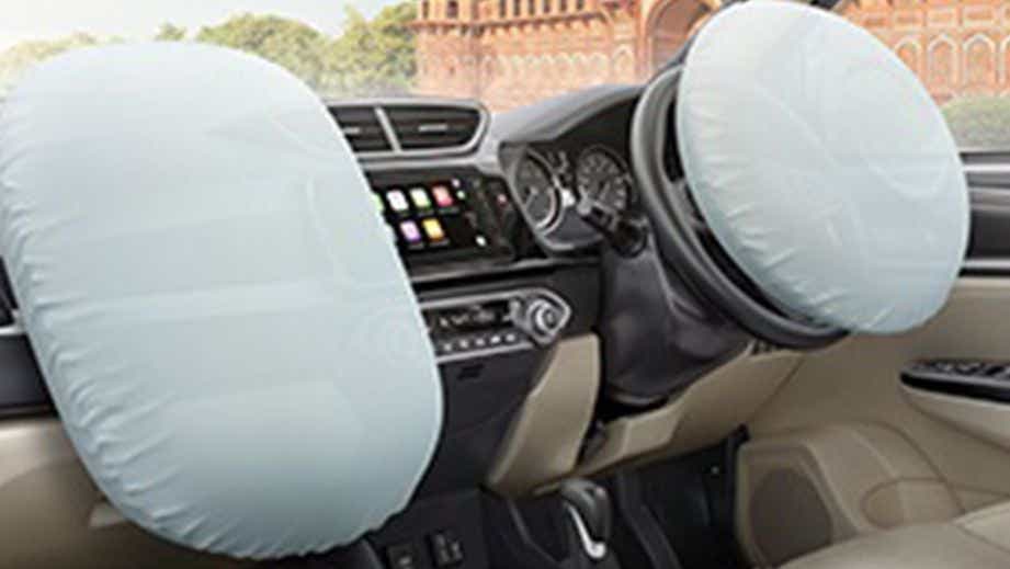 deployed airbags and dashboard of a Honda Amaze 2022-2023