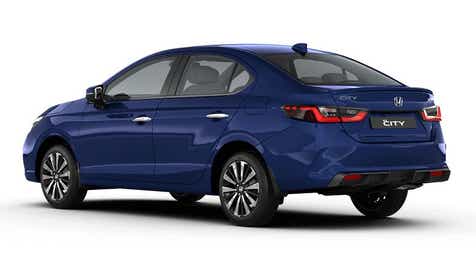 rear three-quarter view of a Obsidian Blue Pearl Honda City