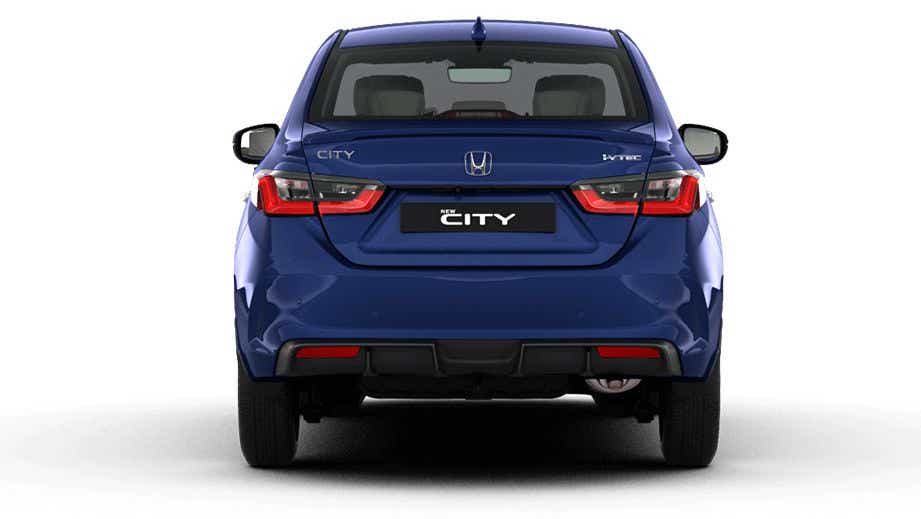 Rear view of a Obsidian Blue Pearl Honda City