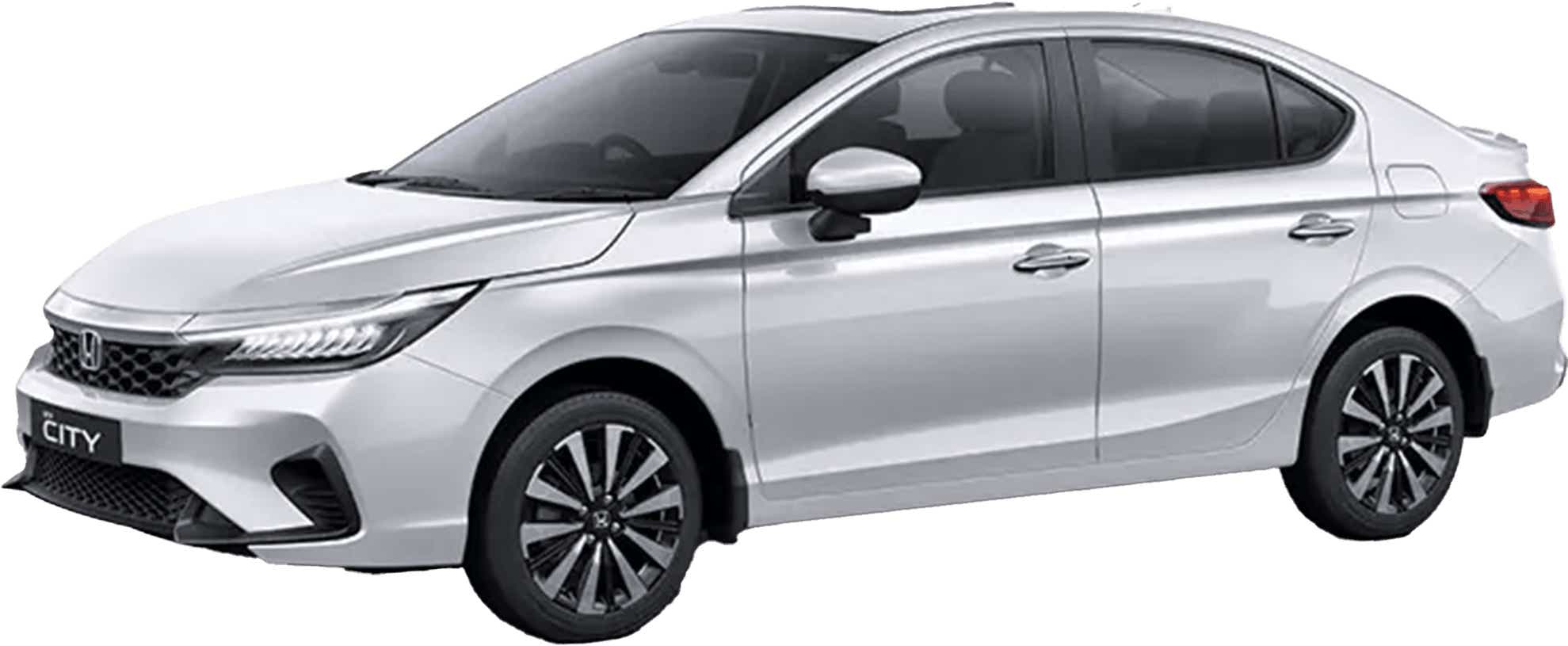 front three-quarter view of a Platinum White Pearl Honda City Hybrid