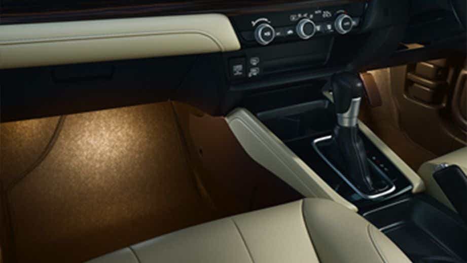 Interior center console and gear shift of a Honda City